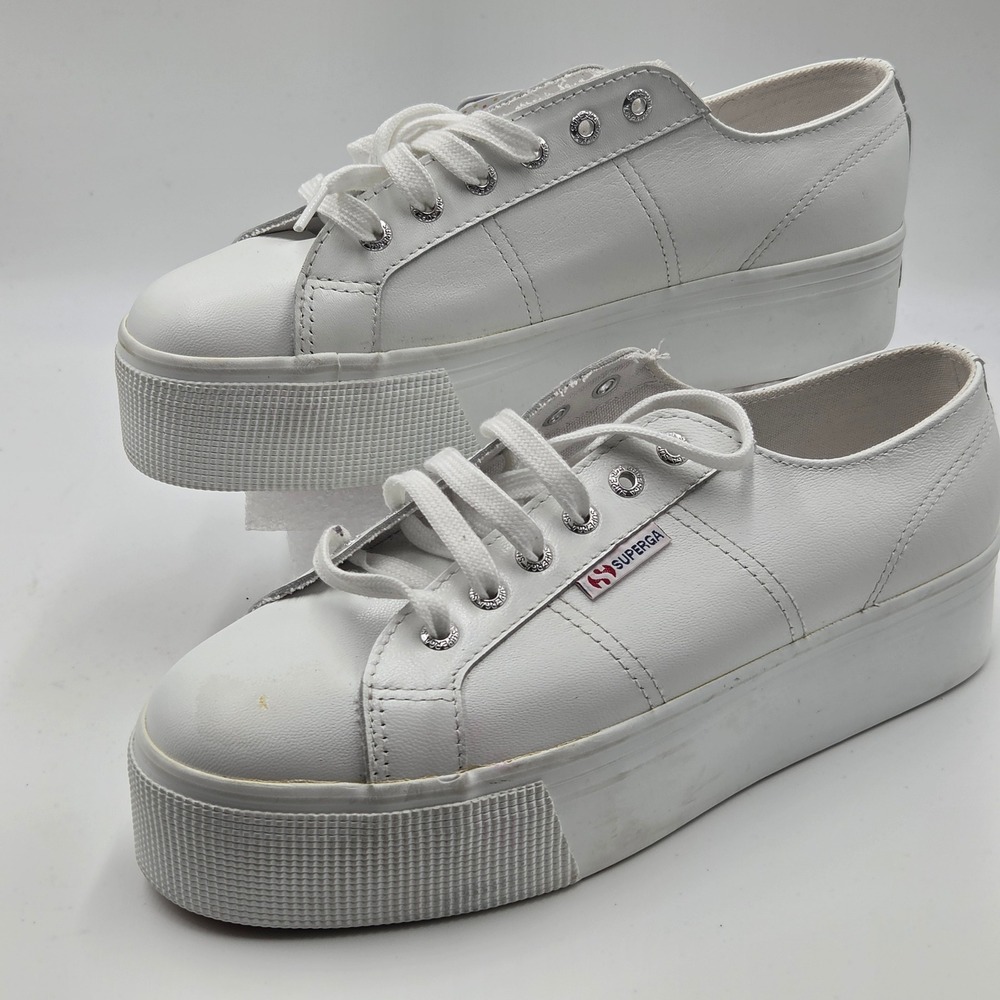 Superga 2790 Nappa Sneakers Womens US 10 EU 41.5 White Leather Platform Low Top